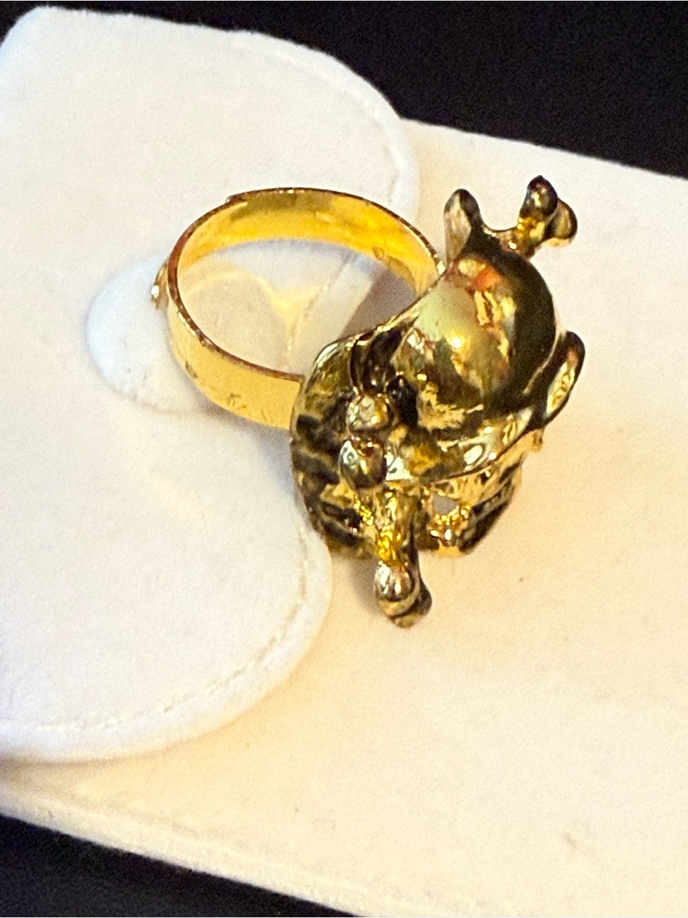 Gothic Gold Textured Skull Ring adjustable Streetwear Statement - Picture 4 of 5